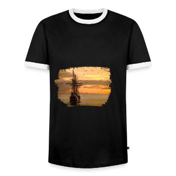 Segelschiff fährt in den Sonnenuntergang Vintage - Männer Kontrast-T-Shirt - Schwarz/Weiß - Vorne - AI Model Female 172 light (172cm) & AI Model Male 178 light (178cm)