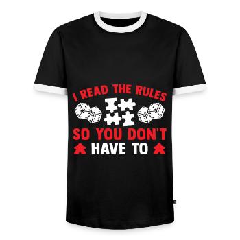 Board Game Nerd Gifts Board Games - Men's Ringer Shirt - black/white - Front - AI Model Female 172 light (172cm) & AI Model Male 178 light (178cm)