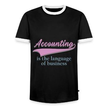 Buchhaltung ist die Sprache der Wirtschaft - Männer Kontrast-T-Shirt - Schwarz/Weiß - Vorne - AI Model Female 172 light (172cm) & AI Model Male 178 light (178cm)