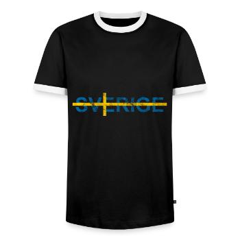 Sverige Swedish Flag Sweden Scandinavia - Men's Ringer Shirt - black/white - Front - AI Model Female 172 light (172cm) & AI Model Male 178 light (178cm)
