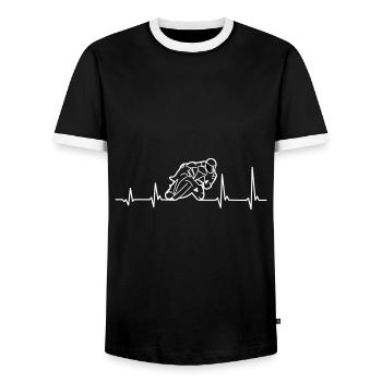 Heartbeat Motorcyclist in inclined position Motorcycle - Men's Ringer Shirt - black/white - Front - AI Model Female 172 light (172cm) & AI Model Male 178 light (178cm)