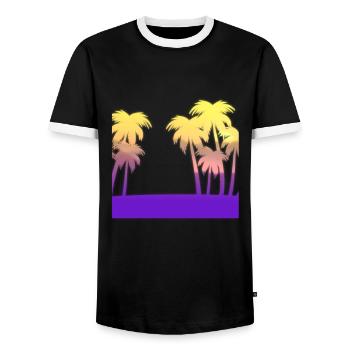 Coucher de soleil sur l'île de Palm - T-shirt contrasté Homme - noir/blanc - Devant - AI Model Female 172 light (172cm) & AI Model Male 178 light (178cm)
