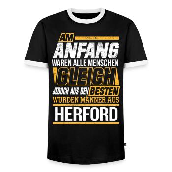 HERFORD wo die Besten Männer herkommen - Männer Kontrast-T-Shirt - Schwarz/Weiß - Vorne - AI Model Female 172 light (172cm) & AI Model Male 178 light (178cm)