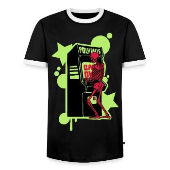 Hi-score - Men's Ringer Shirt - black/white - Front - AI Model Female 172 light (172cm) & AI Model Male 178 light (178cm)