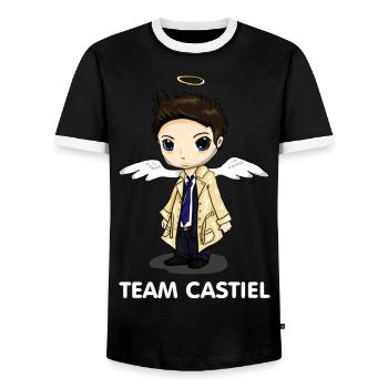 Team Castiel (dunkel) - Männer Kontrast-T-Shirt - Schwarz/Weiß - Vorne - AI Model Female 172 light (172cm) & AI Model Male 178 light (178cm)