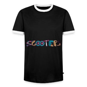 Vintage Stunt Scooter Pedal Scooter Boys Gift - Men's Ringer Shirt - black/white - Front - AI Model Female 172 light (172cm) & AI Model Male 178 light (178cm)