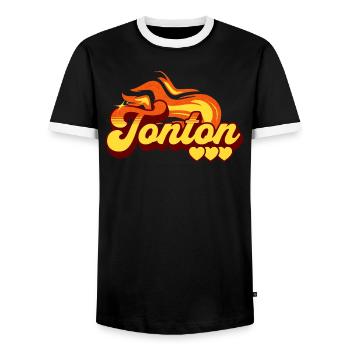 Motif Flamme Cadeau Tonton Oncle - T-shirt contrasté Homme - noir/blanc - Devant - AI Model Female 172 light (172cm) & AI Model Male 178 light (178cm)
