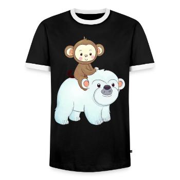 Monkey rides polar bear polar bear - Men's Ringer Shirt - black/white - Front - AI Model Female 172 light (172cm) & AI Model Male 178 light (178cm)