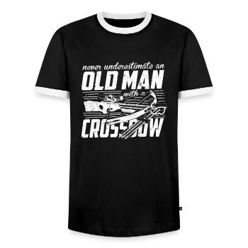 Crossbow never underestimate an old man - Men's Ringer Shirt - black/white - Front - AI Model Female 172 light (172cm) & AI Model Male 178 light (178cm)