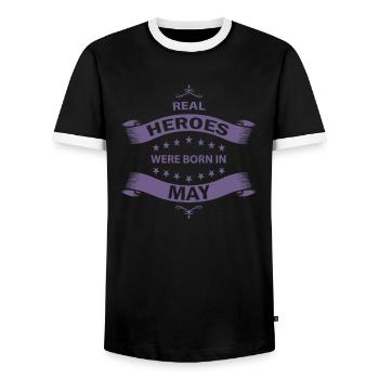 De vrais héros naissent en mai - T-shirt contrasté Homme - noir/blanc - Devant - AI Model Female 172 light (172cm) & AI Model Male 178 light (178cm)