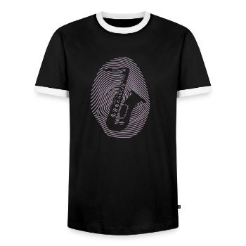 Conception de saxophone - T-shirt contrasté Homme - noir/blanc - Devant - AI Model Female 172 light (172cm) & AI Model Male 178 light (178cm)