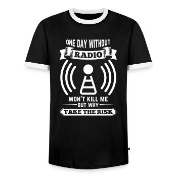 Amateur radio operator a day without sparks will not me - Men's Ringer Shirt - black/white - Front - AI Model Female 172 light (172cm) & AI Model Male 178 light (178cm)