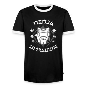 Ninja cat Ninja in training - Men's Ringer Shirt - black/white - Front - AI Model Female 172 light (172cm) & AI Model Male 178 light (178cm)