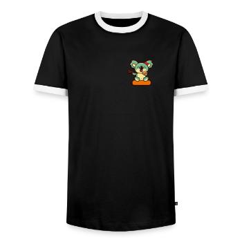 Koala Retro Pocket Design eats with chopsticks - Men's Ringer Shirt - black/white - Front - AI Model Female 172 light (172cm) & AI Model Male 178 light (178cm)