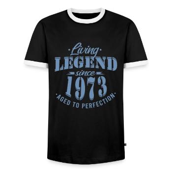 Vintage 1973 Birthday Living Legend - Men's Ringer Shirt - black/white - Front - AI Model Female 172 light (172cm) & AI Model Male 178 light (178cm)