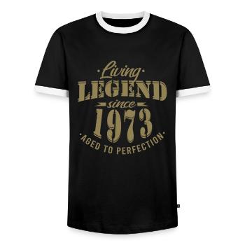 Vintage 1973 Birthday Living Legend - Men's Ringer Shirt - black/white - Front - AI Model Female 172 light (172cm) & AI Model Male 178 light (178cm)