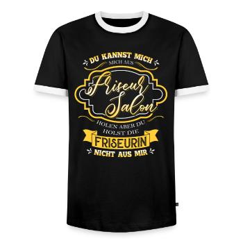 Du kannst die Friseurin nicht aus mir holen - Männer Kontrast-T-Shirt - Schwarz/Weiß - Vorne - AI Model Female 172 light (172cm) & AI Model Male 178 light (178cm)