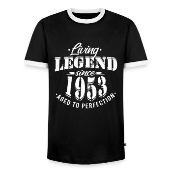 Living legend since 1953 Sayings - Men's Ringer Shirt - black/white - Front - AI Model Female 172 light (172cm) & AI Model Male 178 light (178cm)