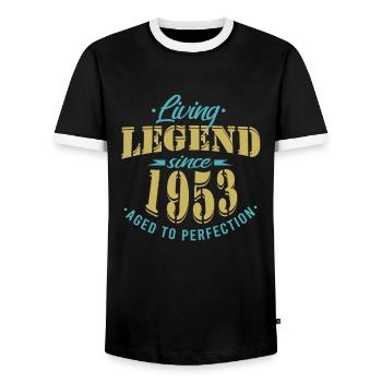 Living legend since 1953 Sayings - Men's Ringer Shirt - black/white - Front - AI Model Female 172 light (172cm) & AI Model Male 178 light (178cm)