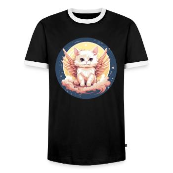 Cat angel in the sunset - Men's Ringer Shirt - black/white - Front - AI Model Female 172 light (172cm) & AI Model Male 178 light (178cm)