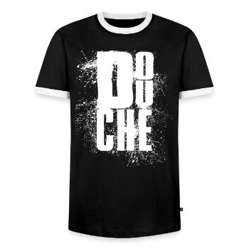 douchebag - Warmduscher - Men's Ringer Shirt - black/white - Front - AI Model Female 172 light (172cm) & AI Model Male 178 light (178cm)