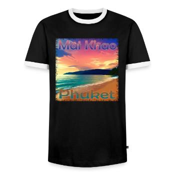 Vacances d’été à Mai Khao Beach, Phuket - T-shirt contrasté Homme - noir/blanc - Devant - AI Model Female 172 light (172cm) & AI Model Male 178 light (178cm)