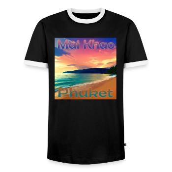 Vacances d’été: Journées ensoleillées à Mai Khao Beach, Phuk - T-shirt contrasté Homme - noir/blanc - Devant - AI Model Female 172 light (172cm) & AI Model Male 178 light (178cm)