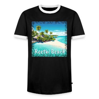 Summer vibes in the Maldives: Reethi Beach in the Gru - Men's Ringer Shirt - black/white - Front - AI Model Female 172 light (172cm) & AI Model Male 178 light (178cm)