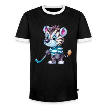 Zebra-Eishockeyspieler - Lustige Illustration - Männer Kontrast-T-Shirt - Schwarz/Weiß - Vorne - AI Model Female 172 light (172cm) & AI Model Male 178 light (178cm)
