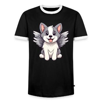 Bande dessinée mignonne Angel Husky - T-shirt contrasté Homme - noir/blanc - Devant - AI Model Female 172 light (172cm) & AI Model Male 178 light (178cm)