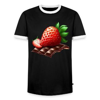 Sweet seduction: strawberry meets chocolate - Men's Ringer Shirt - black/white - Front - AI Model Female 172 light (172cm) & AI Model Male 178 light (178cm)
