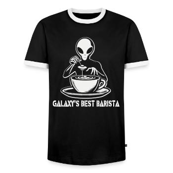Le meilleur barista de Galaxie : l’extraterrestre du café - T-shirt contrasté Homme - noir/blanc - Devant - AI Model Female 172 light (172cm) & AI Model Male 178 light (178cm)