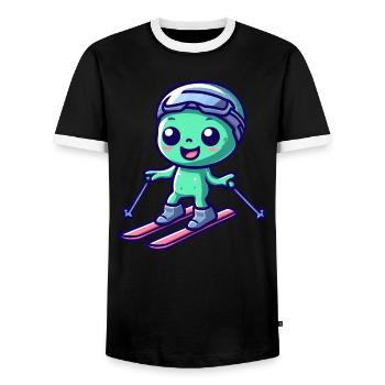 Extraterrestre Vert Ski Alien - T-shirt contrasté Homme - noir/blanc - Devant - AI Model Female 172 light (172cm) & AI Model Male 178 light (178cm)