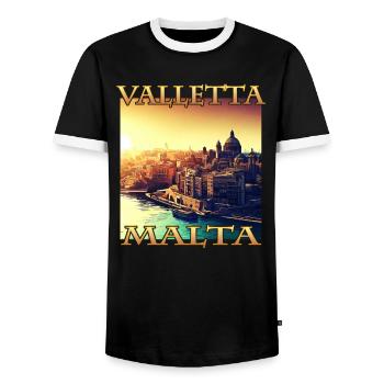Sunset in Valletta: City Harbour in - Men's Ringer Shirt - black/white - Front - AI Model Female 172 light (172cm) & AI Model Male 178 light (178cm)
