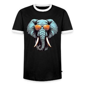 Cool African elephant with sunglasses and - Men's Ringer Shirt - black/white - Front - AI Model Female 172 light (172cm) & AI Model Male 178 light (178cm)