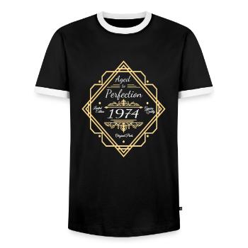 Millésime 1974 Parfaitement vieilli - T-shirt contrasté Homme - noir/blanc - Devant - AI Model Female 172 light (172cm) & AI Model Male 178 light (178cm)