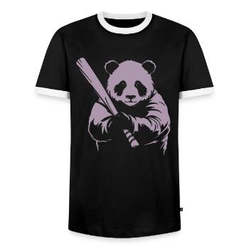 Minimalistische Panda Baseballspieler Silhouette - - Männer Kontrast-T-Shirt - Schwarz/Weiß - Vorne - AI Model Female 172 light (172cm) & AI Model Male 178 light (178cm)