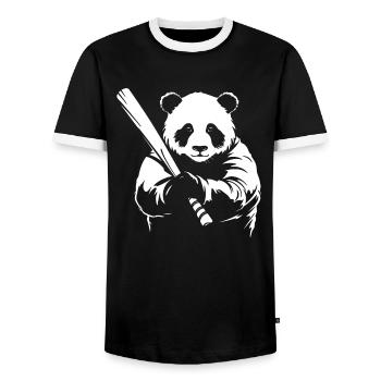Minimalistische Panda Baseballspieler Silhouette - - Männer Kontrast-T-Shirt - Schwarz/Weiß - Vorne - AI Model Female 172 light (172cm) & AI Model Male 178 light (178cm)