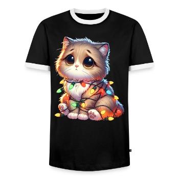 Chat de Noël mignon - Drôle - T-shirt contrasté Homme - noir/blanc - Devant - AI Model Female 172 light (172cm) & AI Model Male 178 light (178cm)