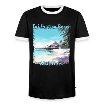 Taj Exotica Beach Maldives Vacances au coucher du soleil - T-shirt contrasté Homme - noir/blanc - Devant - AI Model Female 172 light (172cm) & AI Model Male 178 light (178cm)