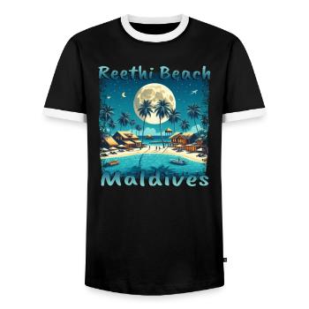 Reethi Beach Maldives Night - Men's Ringer Shirt - black/white - Front - AI Model Female 172 light (172cm) & AI Model Male 178 light (178cm)