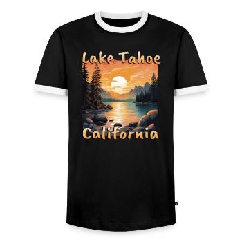 Lake Tahoe California Nevada USA Vacation Camping - Men's Ringer Shirt - black/white - Front - AI Model Female 172 light (172cm) & AI Model Male 178 light (178cm)