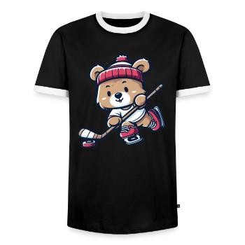 Bear Hockey Ice Hockey Ice Hockey Player - Men's Ringer Shirt - black/white - Front - AI Model Female 172 light (172cm) & AI Model Male 178 light (178cm)