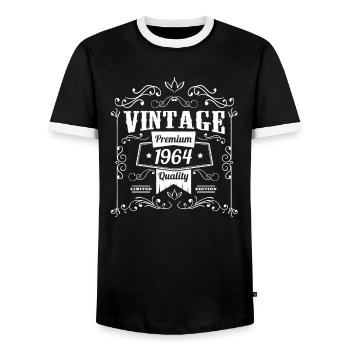 60th Birthday Sayings Vintage 1964 Vintage - Men's Ringer Shirt - black/white - Front - AI Model Female 172 light (172cm) & AI Model Male 178 light (178cm)