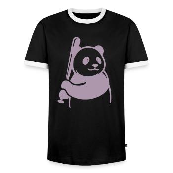 Minimalist Panda Bear Baseball Player - Men's Ringer Shirt - black/white - Front - AI Model Female 172 light (172cm) & AI Model Male 178 light (178cm)