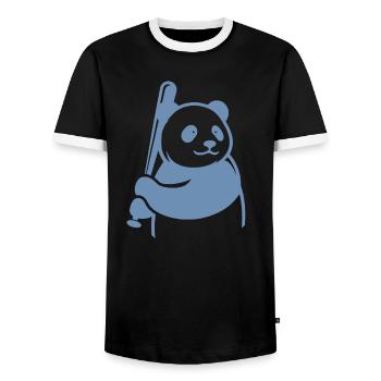 Minimalist Panda Bear Baseball Player - Men's Ringer Shirt - black/white - Front - AI Model Female 172 light (172cm) & AI Model Male 178 light (178cm)