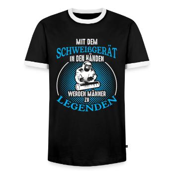 Soudeur machine à souder mains vêtements de travail Indu - T-shirt contrasté Homme - noir/blanc - Devant - AI Model Female 172 light (172cm) & AI Model Male 178 light (178cm)
