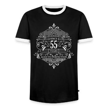 Legende seit 55 Jahren perfektioniert - Männer Kontrast-T-Shirt - Schwarz/Weiß - Vorne - AI Model Female 172 light (172cm) & AI Model Male 178 light (178cm)