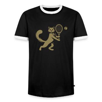 Chat Joueur de Tennis Club Silhouette - T-shirt contrasté Homme - noir/blanc - Devant - AI Model Female 172 light (172cm) & AI Model Male 178 light (178cm)