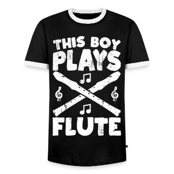 This boy plays the flute - Men's Ringer Shirt - black/white - Front - AI Model Female 172 light (172cm) & AI Model Male 178 light (178cm)